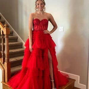 Sherri Hill Red Strapless Prom Dress